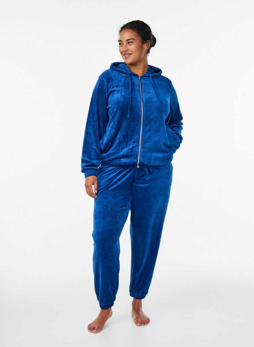 Velours vest met capuchon en zakken, Blauw, Model image number 1