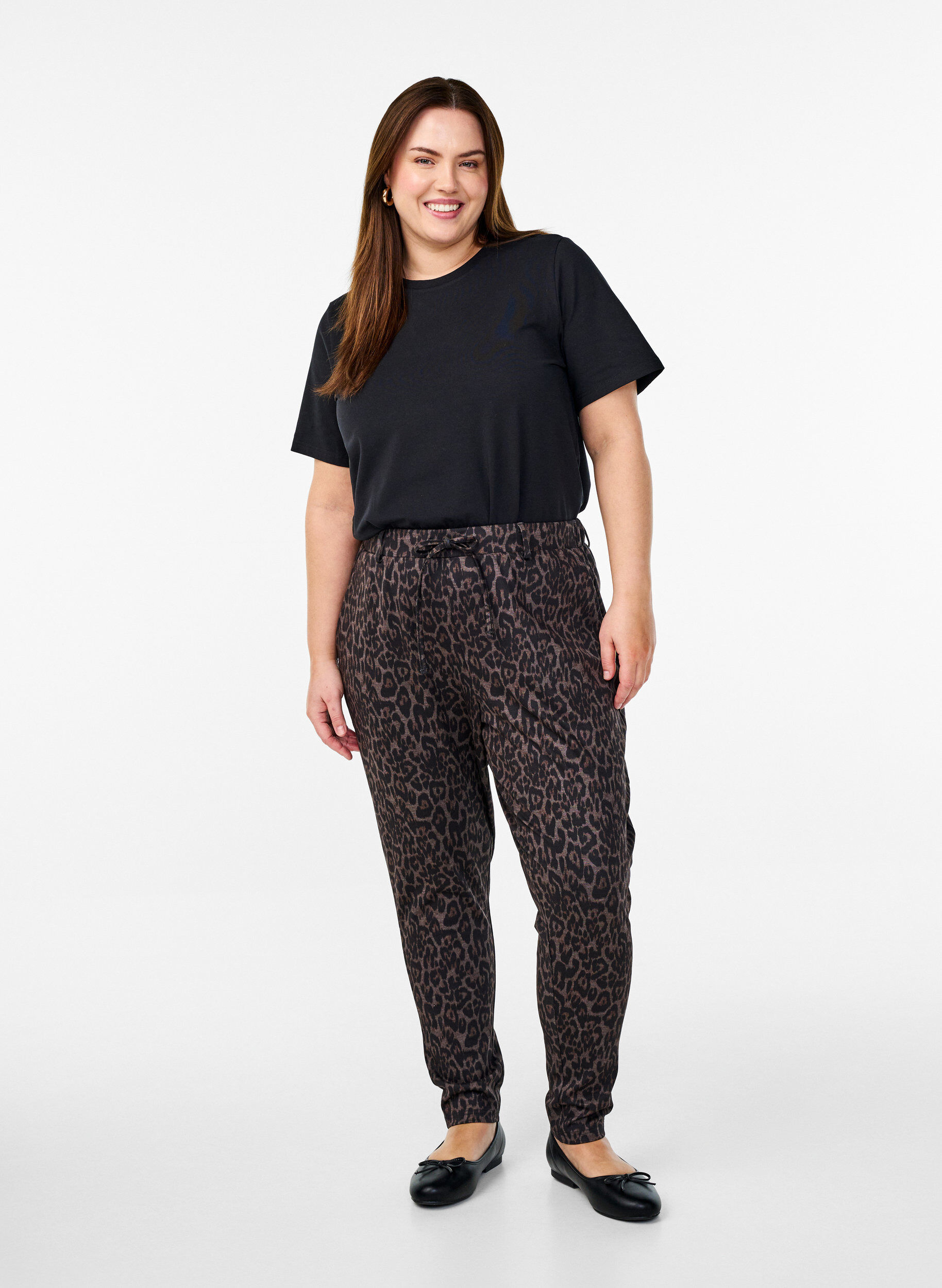 Gecropte broek met luipaardprint, Bruin, Model