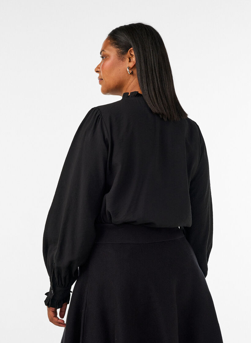 Shirtblouse met geborduurde bloemapplicaties, Zwart, Model image number 2