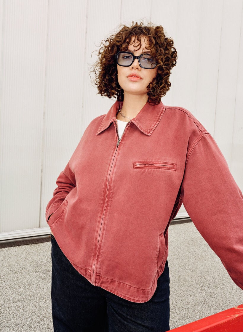 Gekleurde denim jack met ritssluiting, Rood, Image image number 0