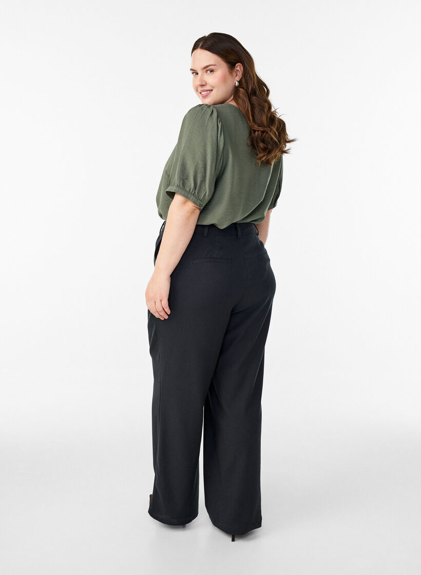 Pantalon met hoge taille en straight-fit, Zwart, Model image number 1
