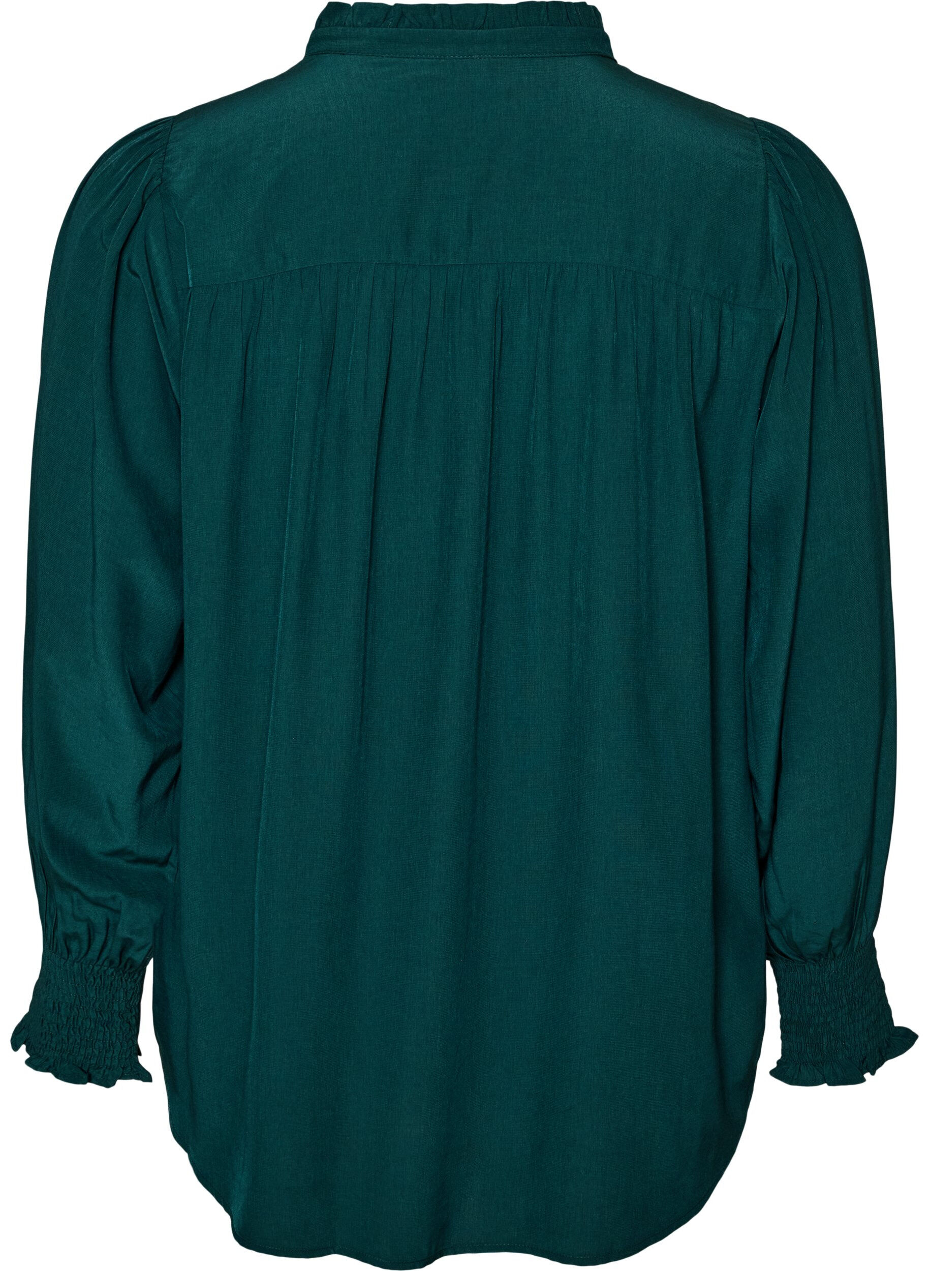 ZizziBlouse met ruches kraag en plooien, Groen, Packshot image number 1