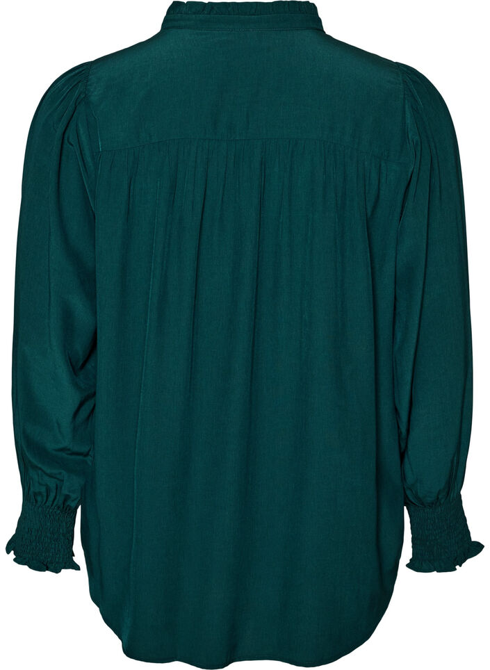 Blouse met ruches kraag en plooien, Groen, Packshot image number 1