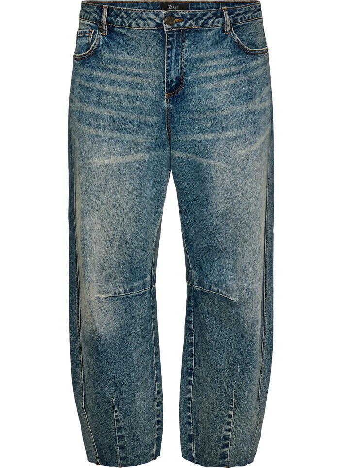 Barrel-fit jeans met een distressed wash, Blauw, Packshot image number 0