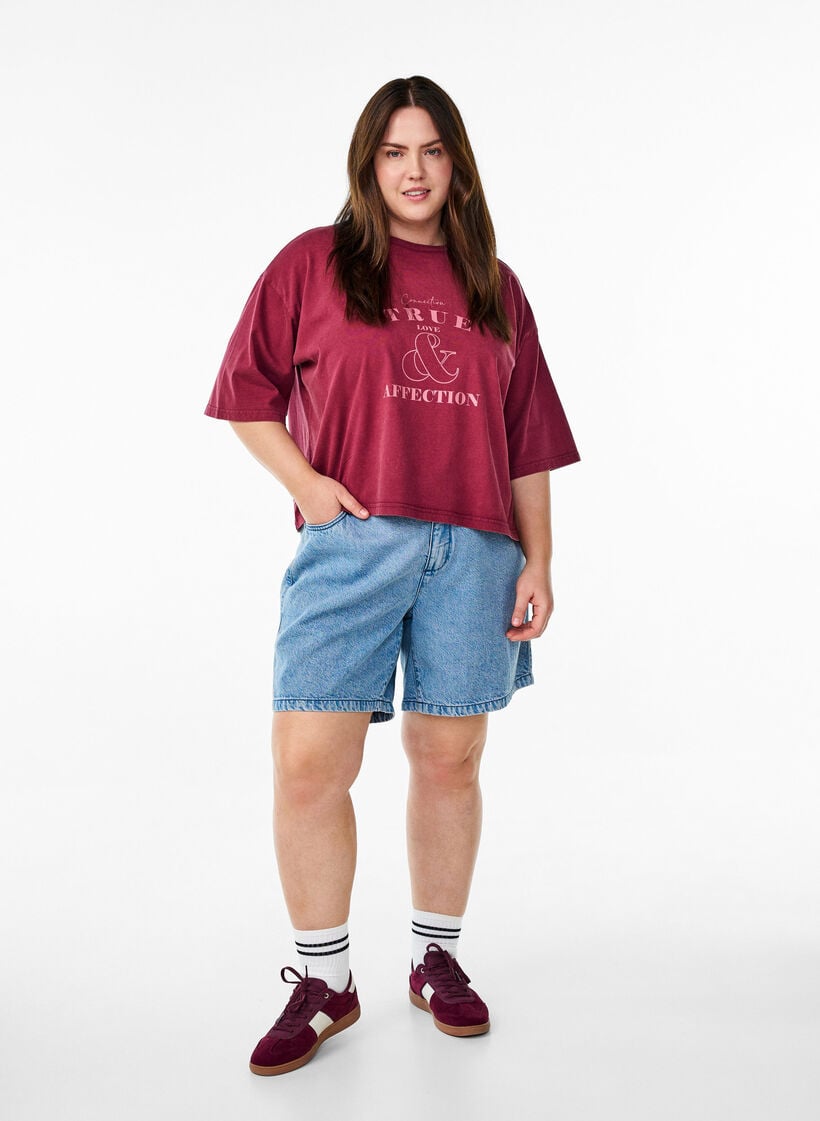 Kort T-shirt met een losse pasvorm, Donker Bordeaux, Model image number 1
