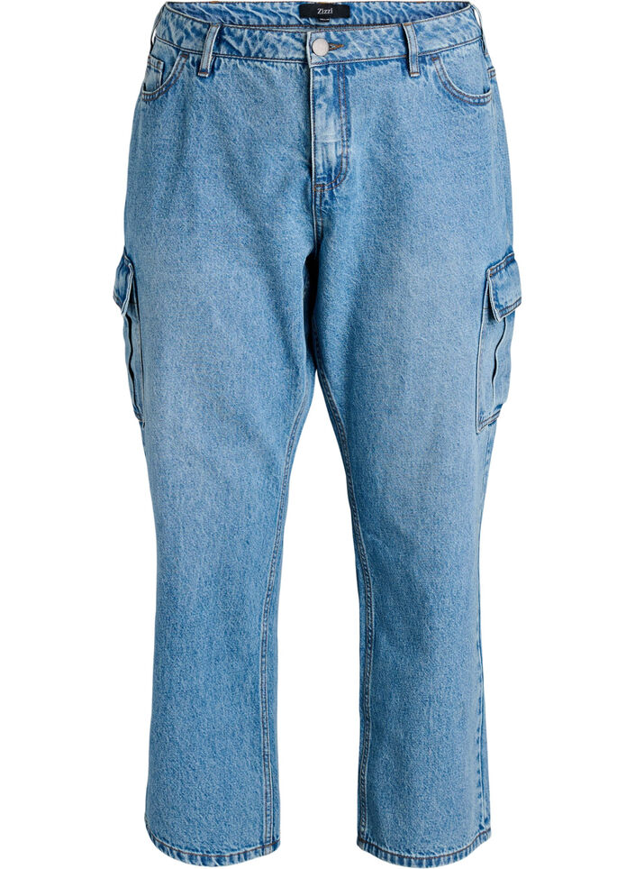 Losse pasvorm cargo jeans met hoge taille, Light Blue, Packshot