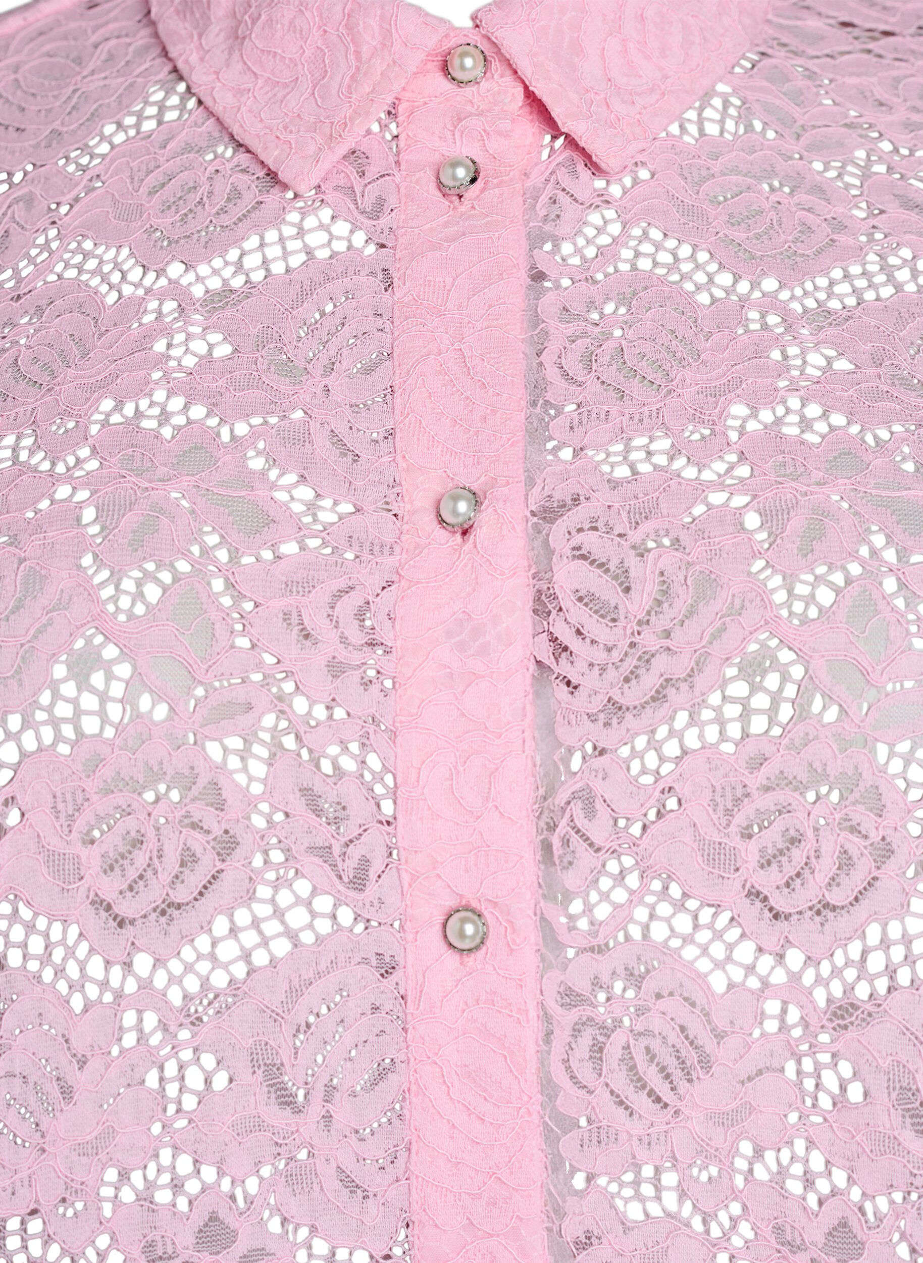 ZizziKanten shirt blouse met parelknopen, Roze, Packshot image number 2
