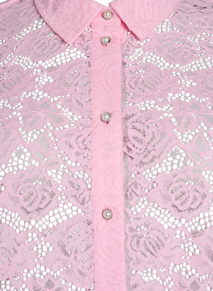 Kanten shirt blouse met parelknopen, Roze, Packshot image number 2