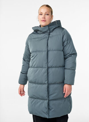 ZizziLange gewatteerde jas met capuchon, Stormy Weather, Model image number 0