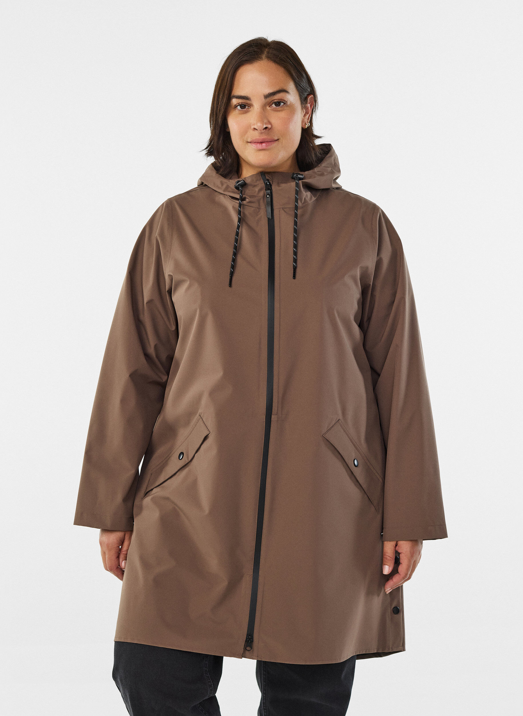 ZizziRegenjas met zakken en capuchon, Bruin, Model image number 0