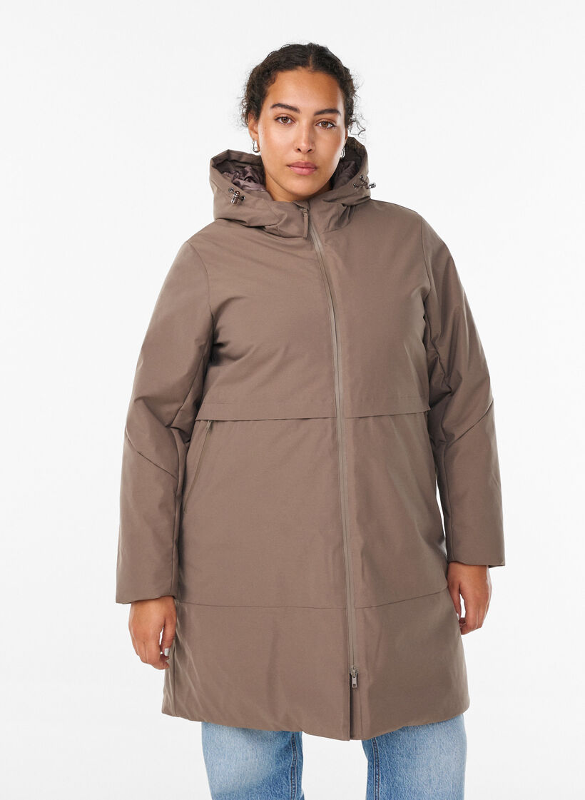 Winterjas met verstelbare taille, Bruin, Model image number 0