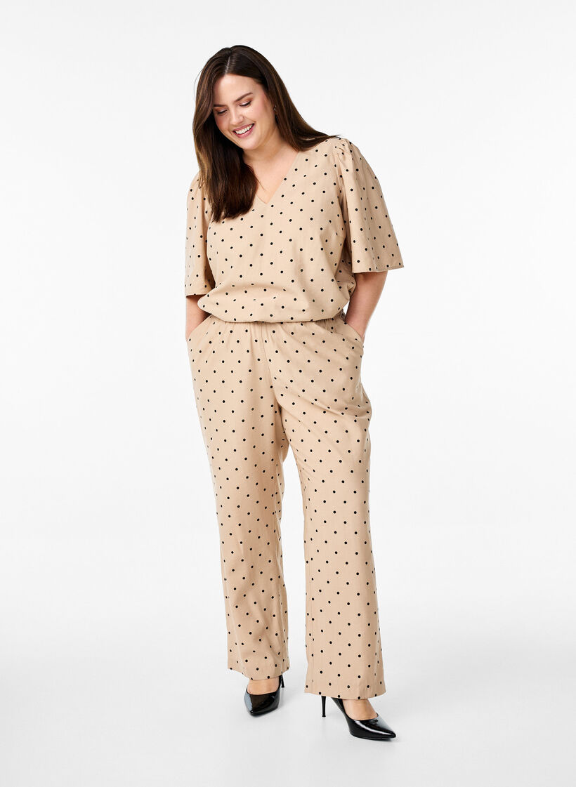 Broek met stippen en rechte pijpen, Doeskin w. dot AOP, Model