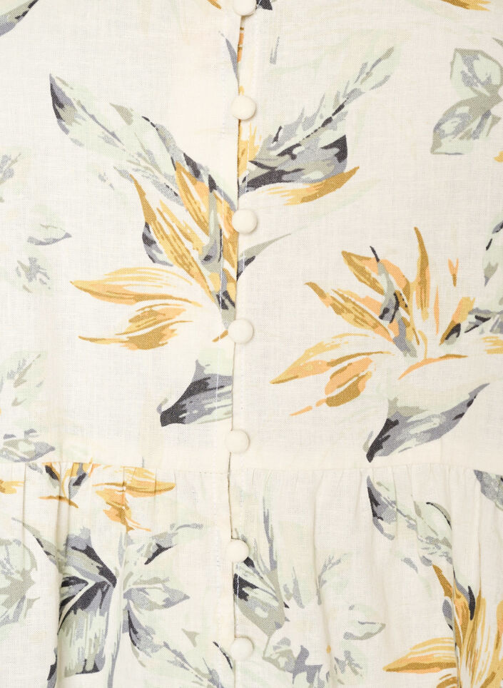 Blouse in linnen en viscose met een V-hals en knoopsluiting, Wit, Packshot image number 2