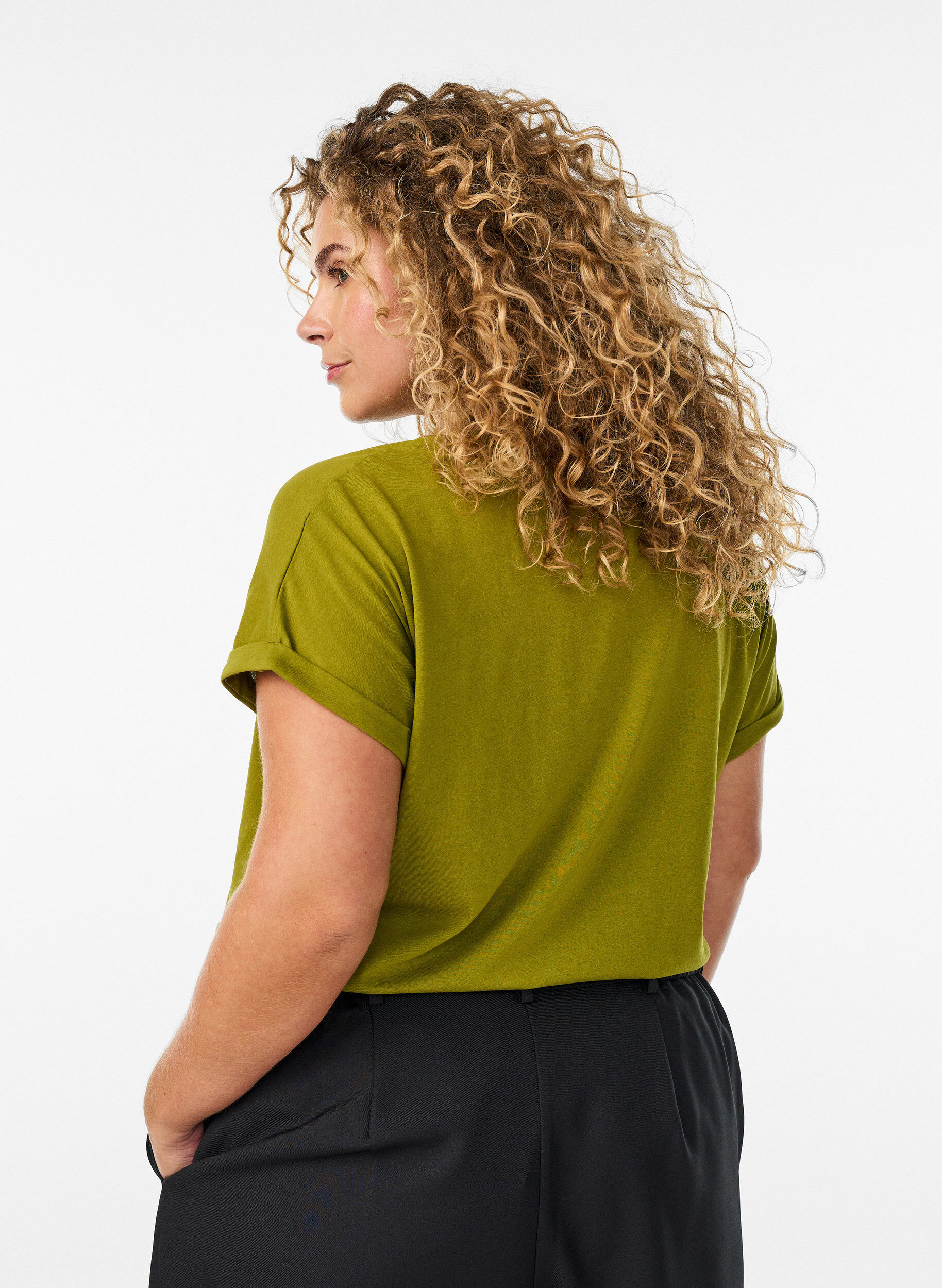 Zizzi T-shirt &agrave; manches courtes en coton m&eacute;lang&eacute;, Vert, Model image number 2