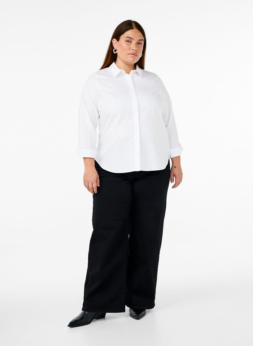 Katoenen overhemd met lange mouwen, Bright White, Model