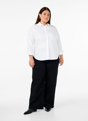 ZizziKatoenen overhemd met lange mouwen, Bright White, Model image number 2