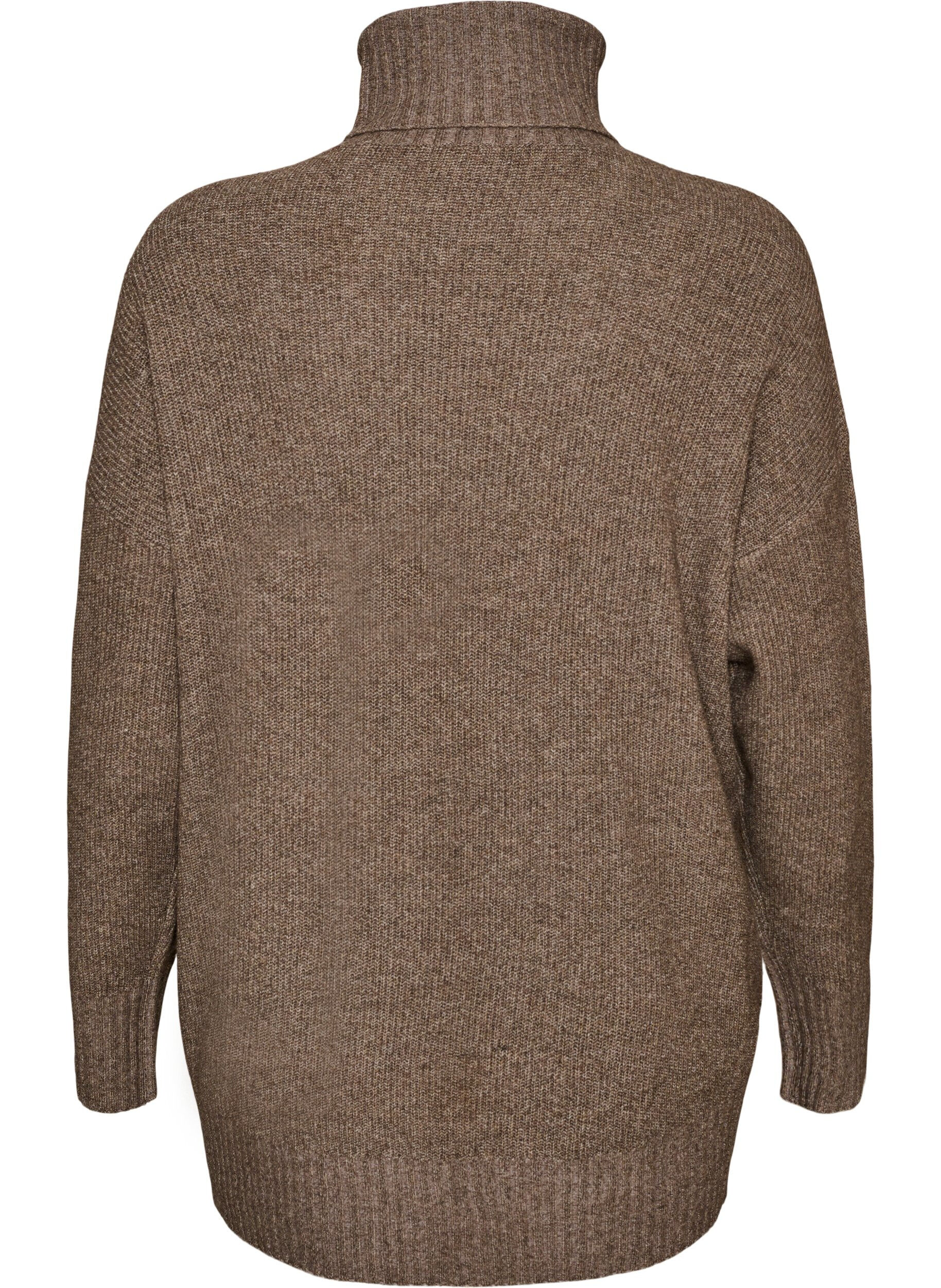 ZizziLosse gebreide trui met coltrui, Bruin, Packshot image number 1