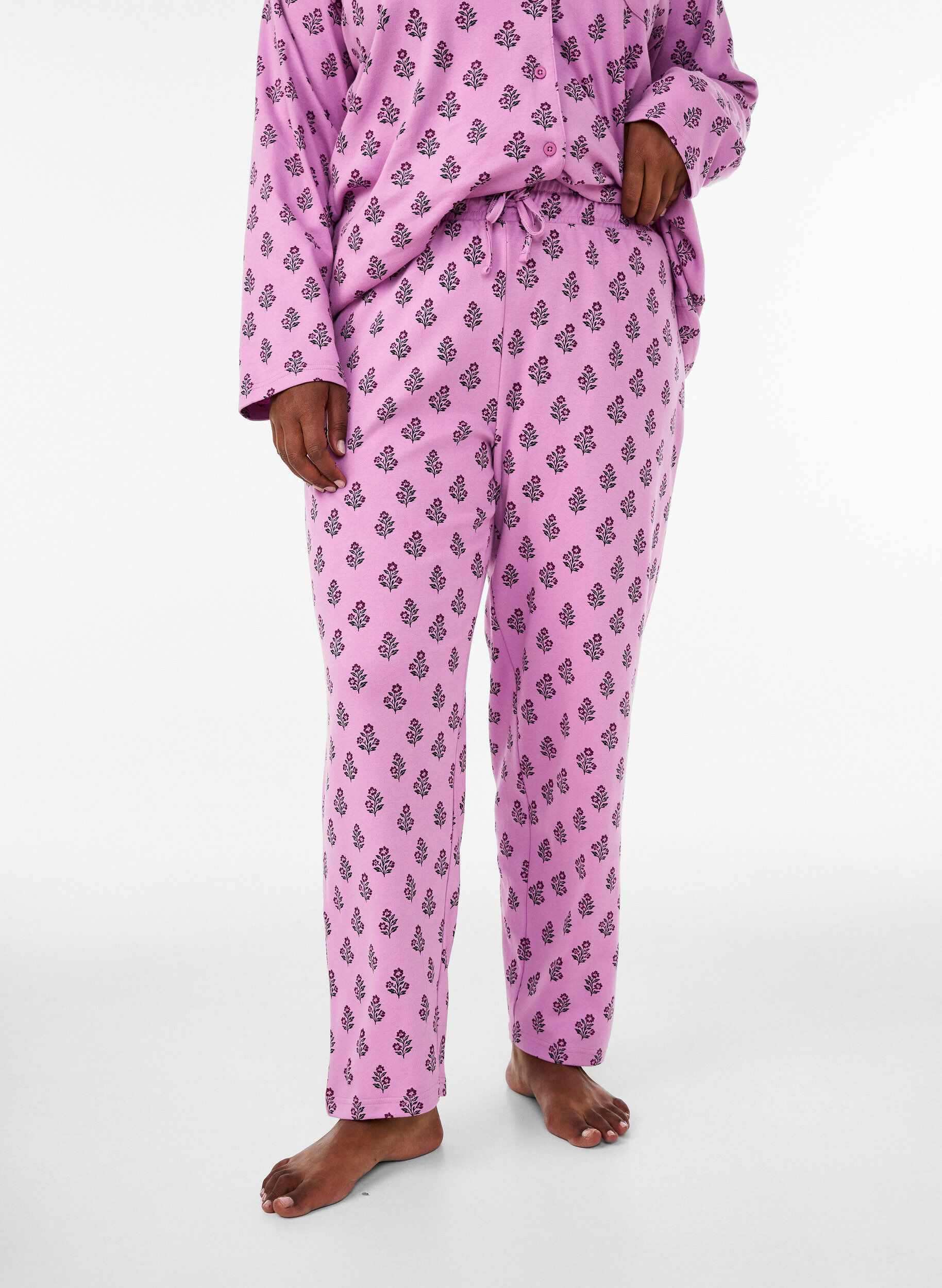 ZizziKatoenen pyjamabroek met hoge taille, Roze, Model image number 2