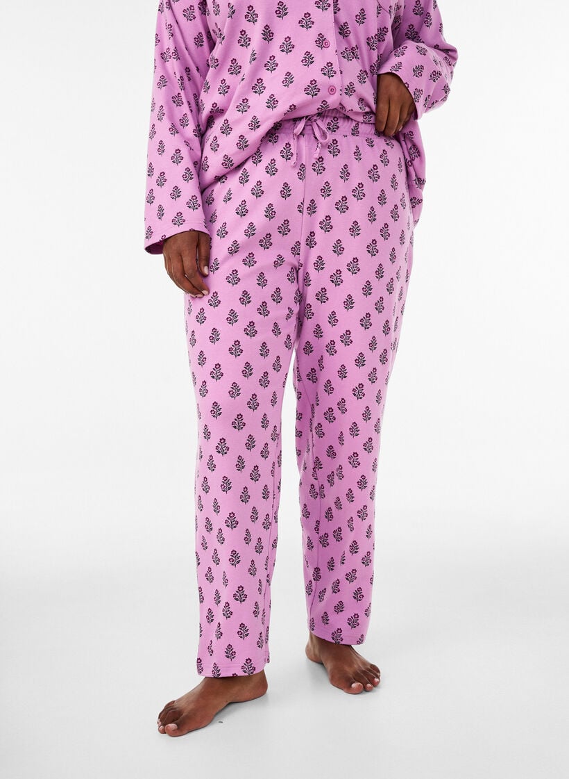 Katoenen pyjamabroek met hoge taille, Roze, Model image number 2
