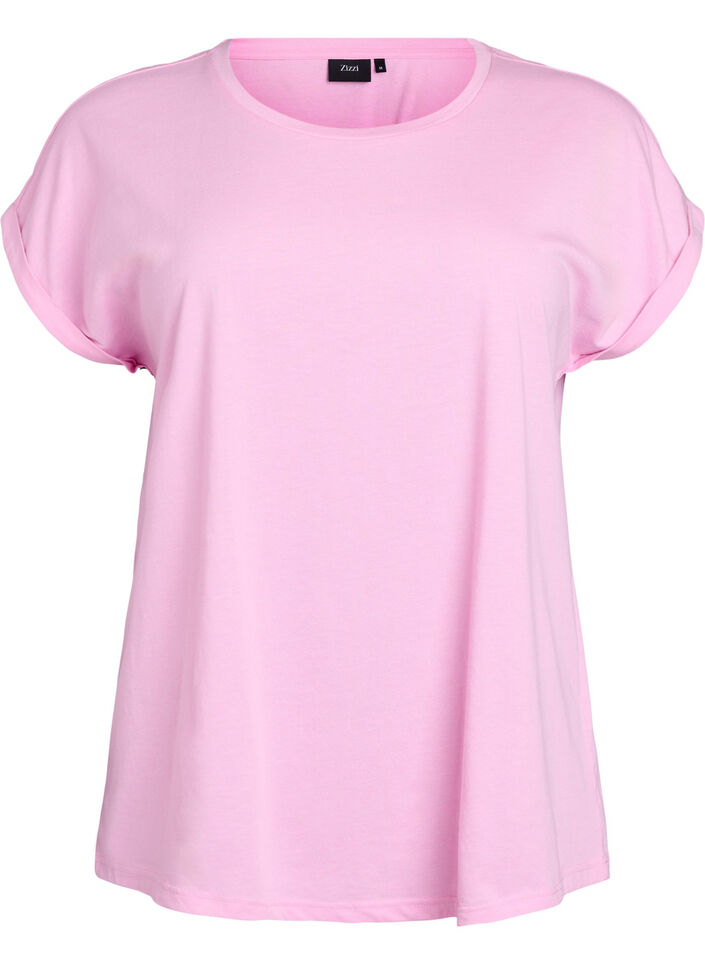 T-shirt met korte mouwen in een katoenmix, Roze, Packshot image number 0