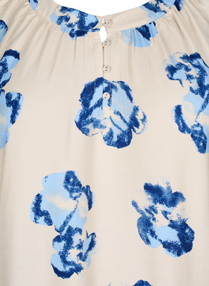 Knie-lange jurk met lange mouwen en een A-lijn snit, Off White Blue AOP, Packshot
