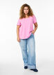 Basic effen katoenen t-shirt, Roze, Model image number 1