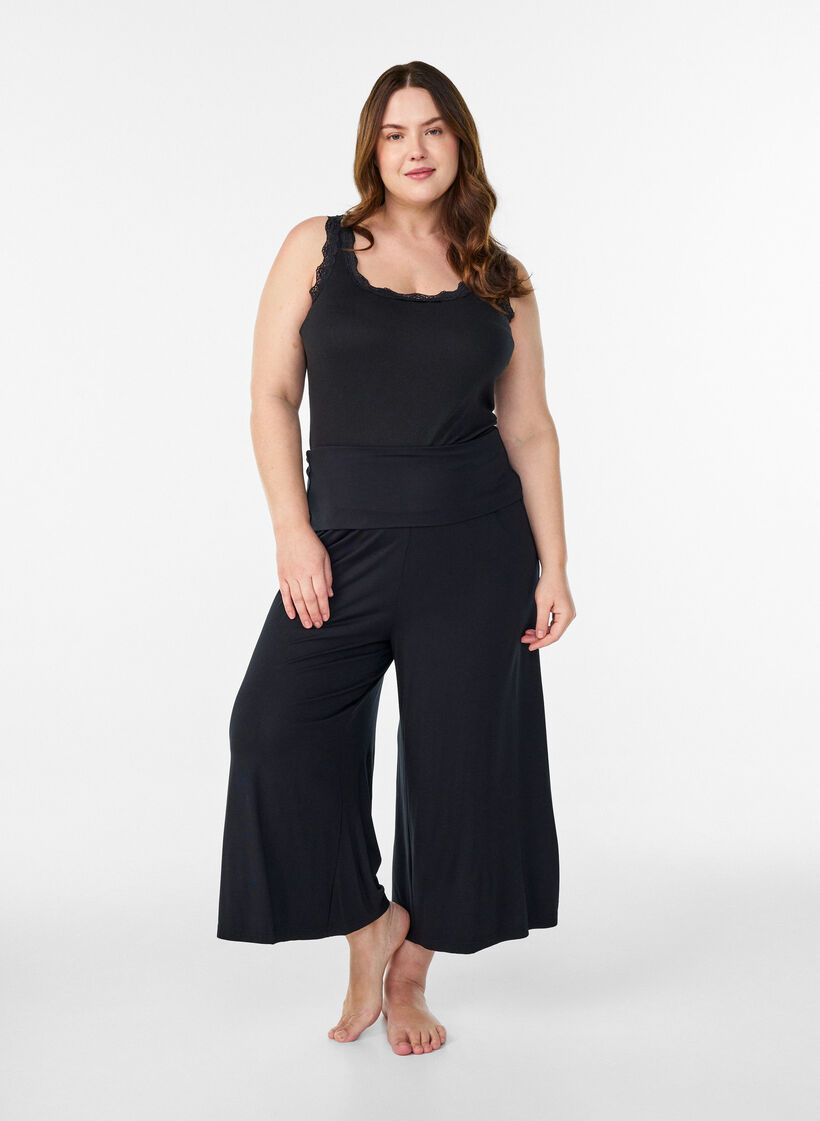 Jersey culotte broek met hoge taille, Zwart, Model image number 0