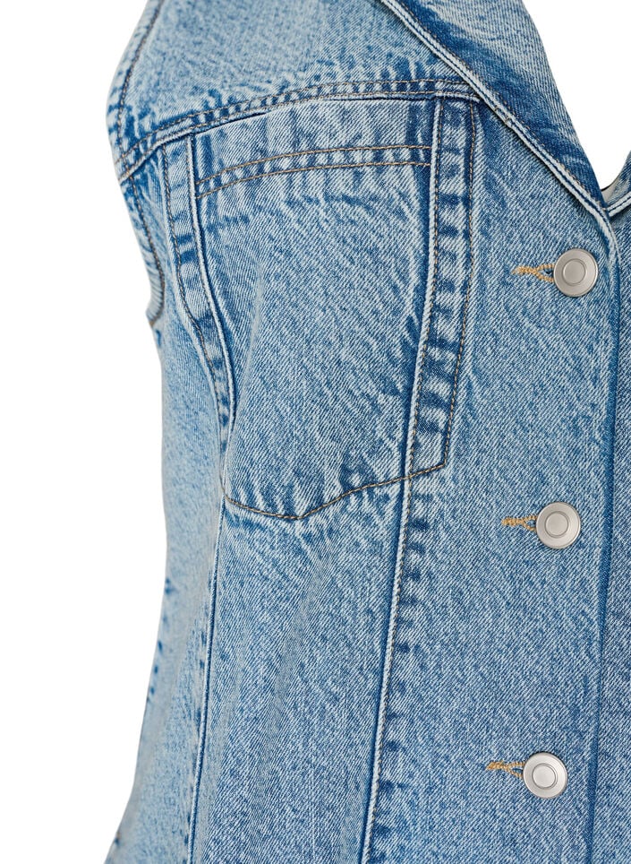 Mouwloze denimjurk met knoopsluiting en splitten, Blauw, Packshot