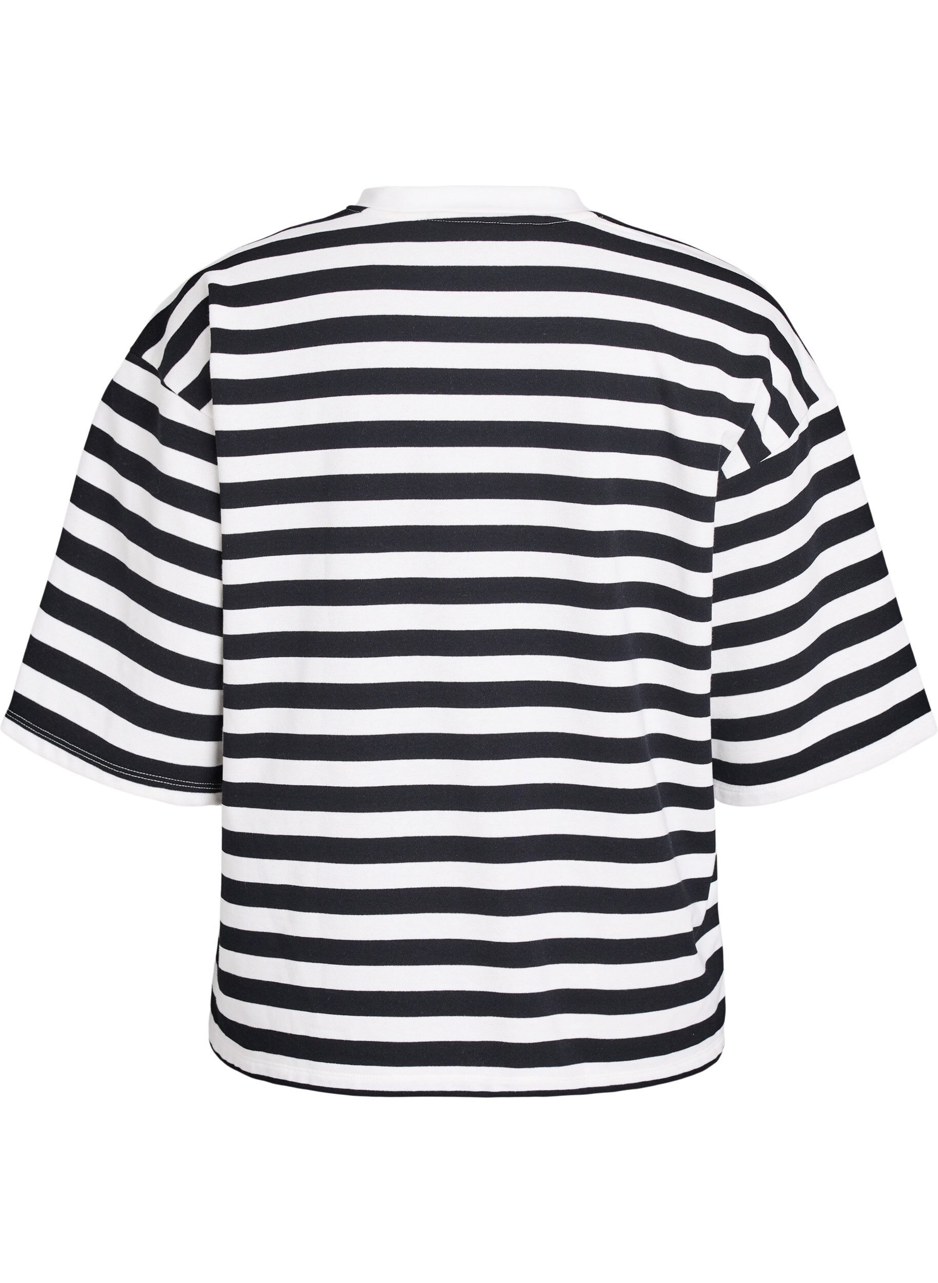 ZizziGestreepte blouse met 3/4 mouwen en knoopdetail, Zwart, Packshot image number 1