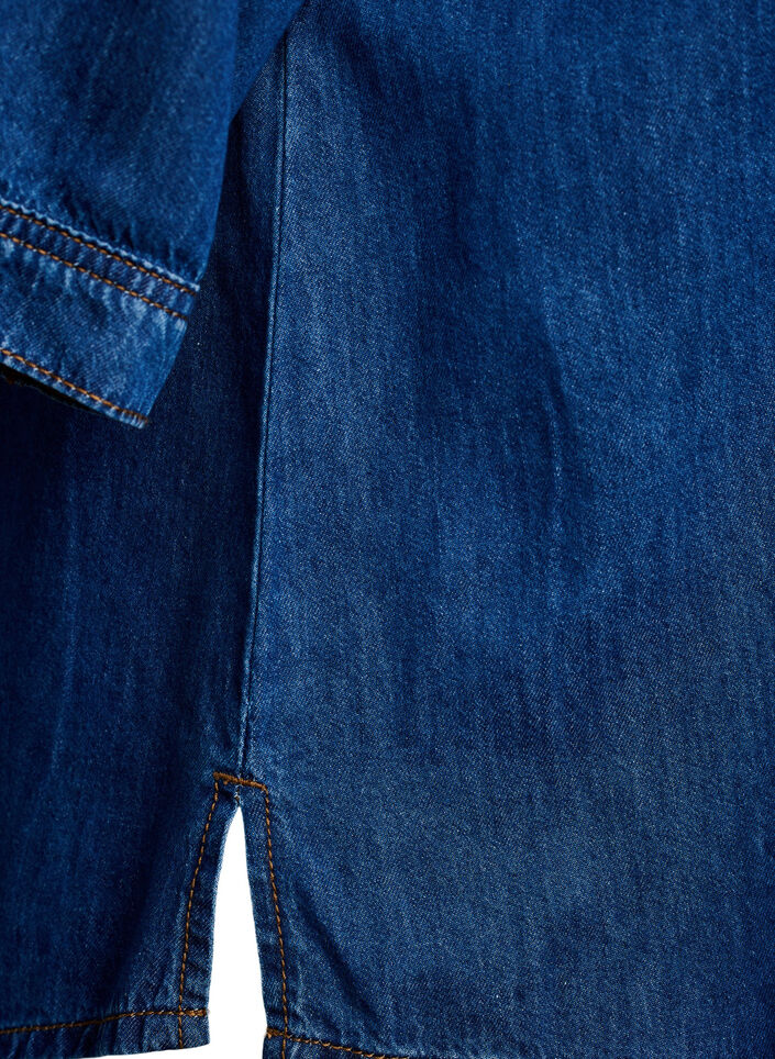 Denimblouse met borstzak en mouwen tot de elleboog, Blauw, Packshot image number 3