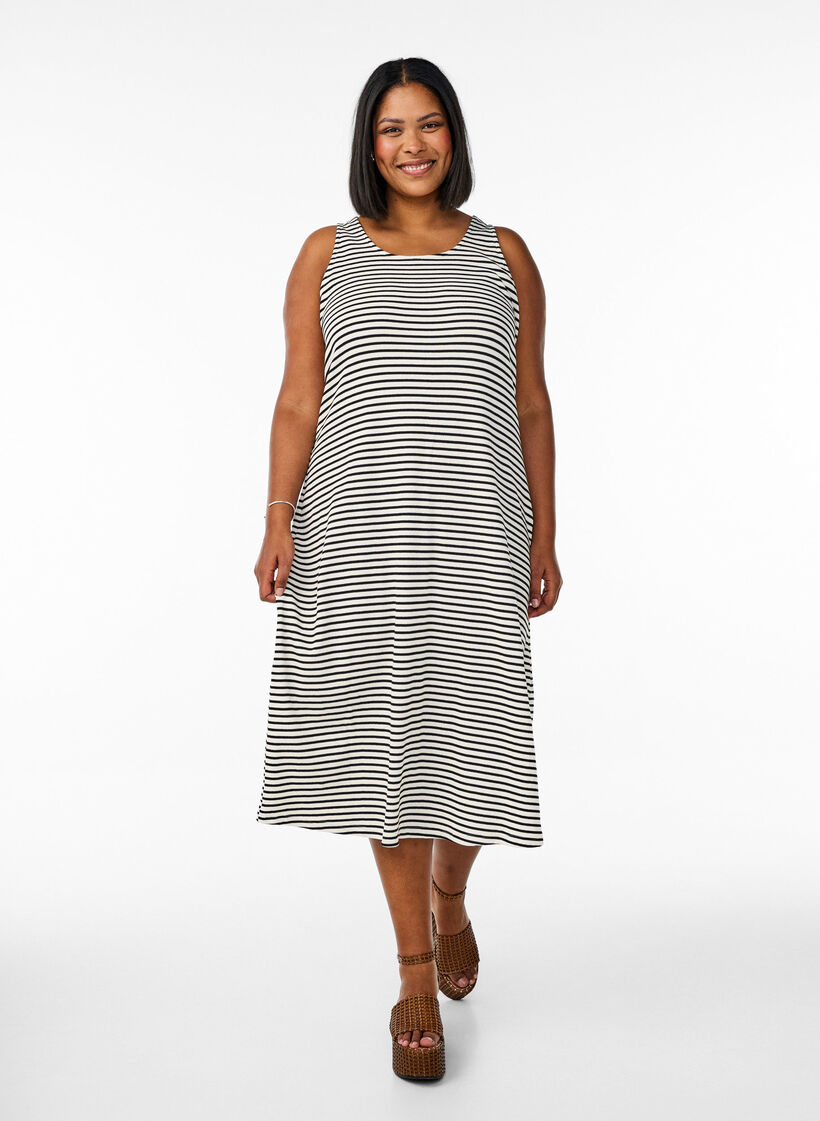 Gestreepte midi tankjurk, White Black Stripe, Model