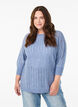 Luchtige knit blouse met 3/4 mouwen en opengewerkt patroon, Blauw, Model image number 0