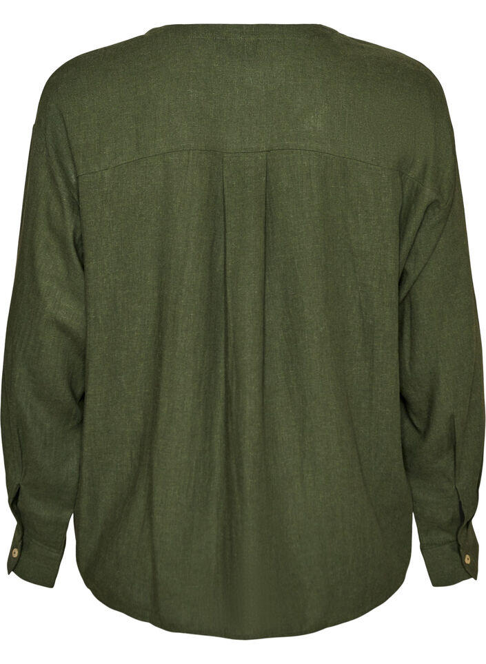 Blouse in linnen en viscose met V-hals, Groen, Packshot image number 1