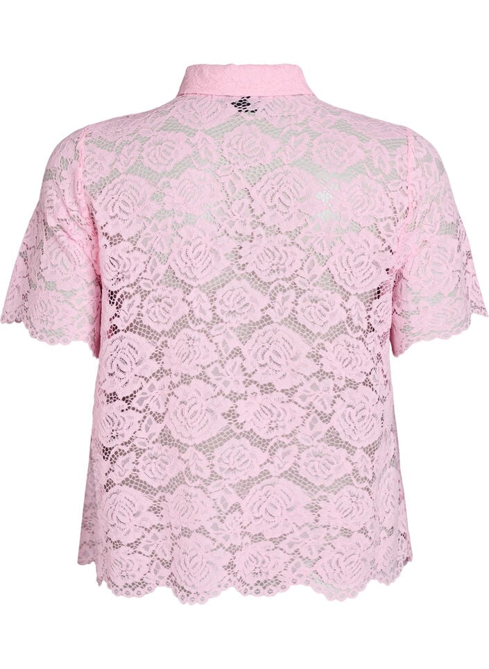 Kanten shirt blouse met parelknopen, Roze, Packshot