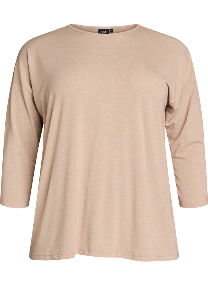 Jersey blouse met 3/4 mouwen, Beige, Packshot image number 0