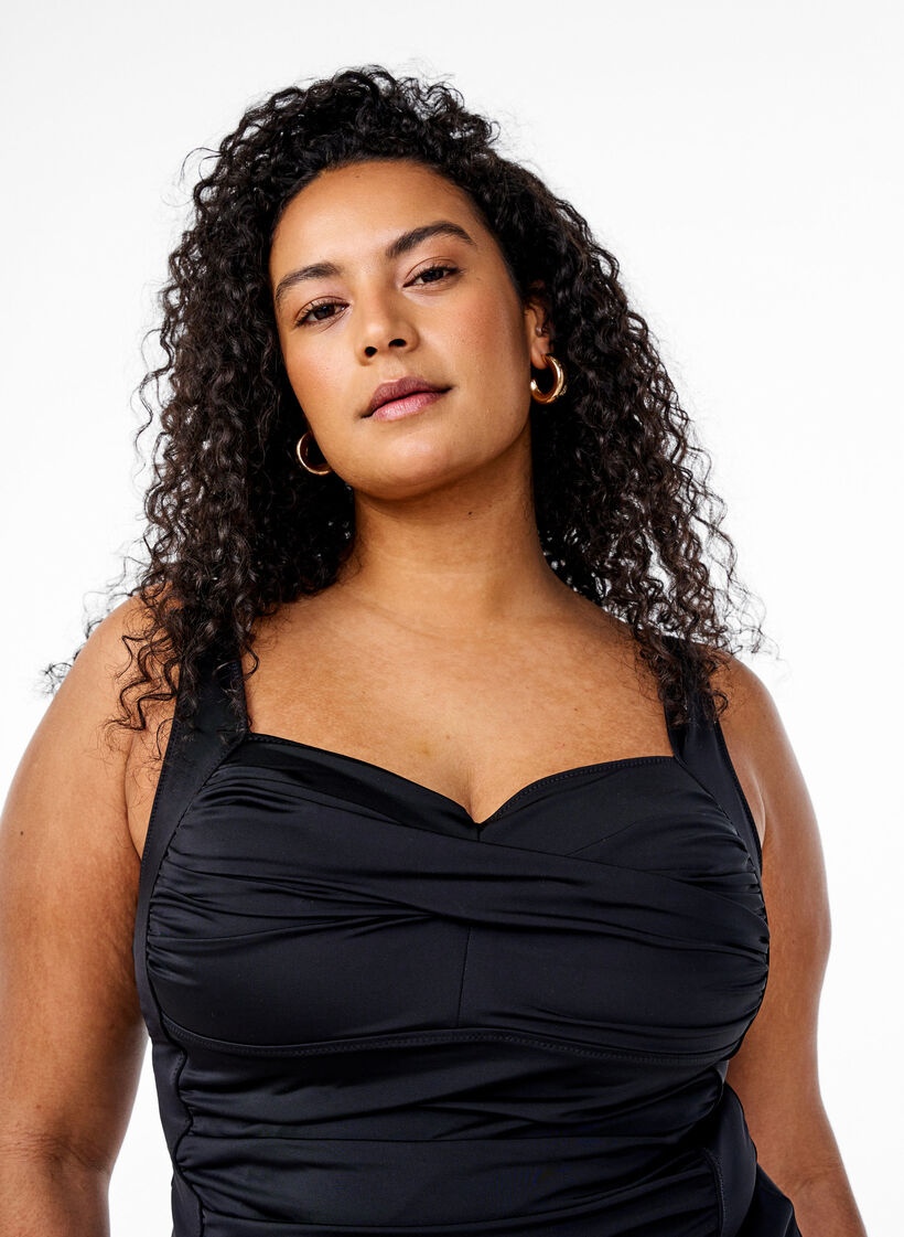 Tankini met draperingen, Zwart, Model image number 2