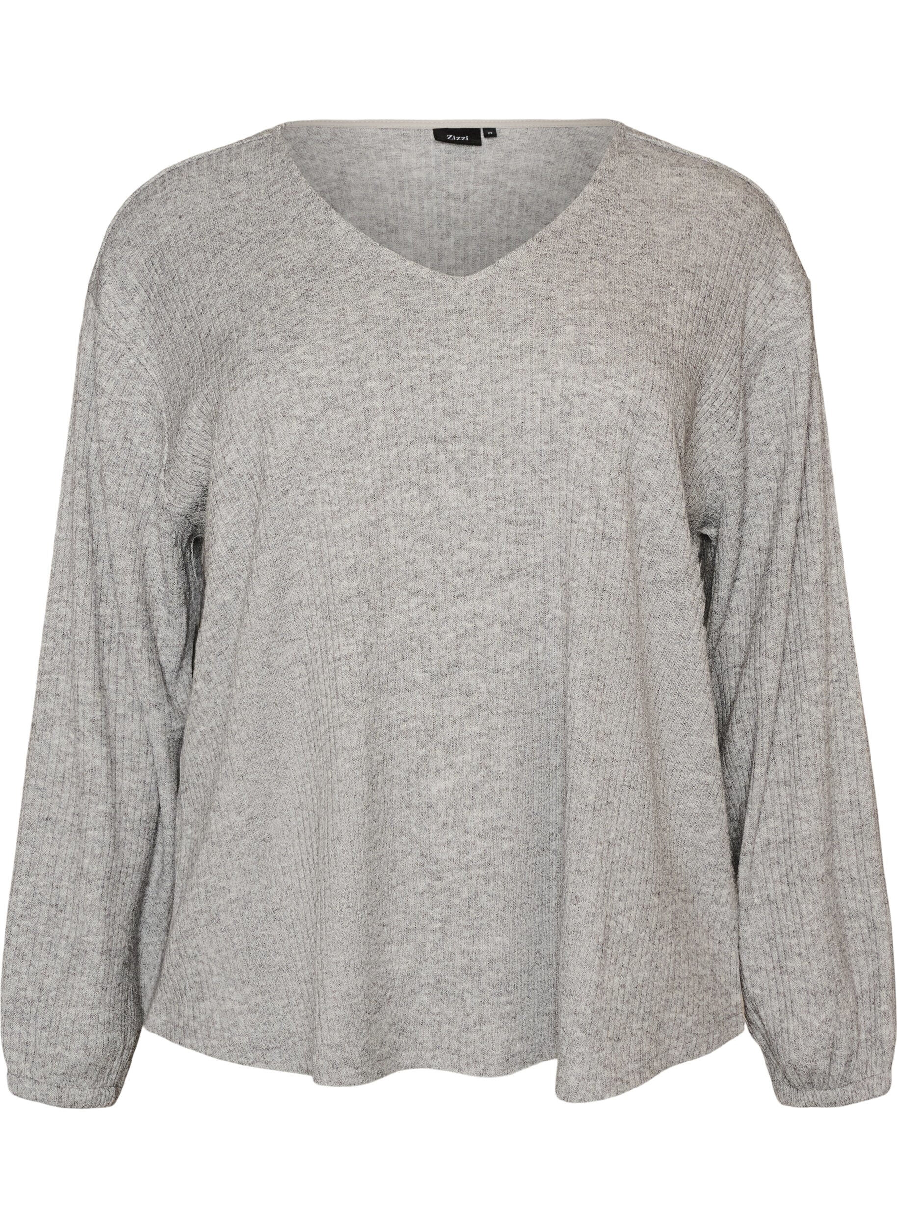 Jersey blouse met geribde textuur en V-hals
