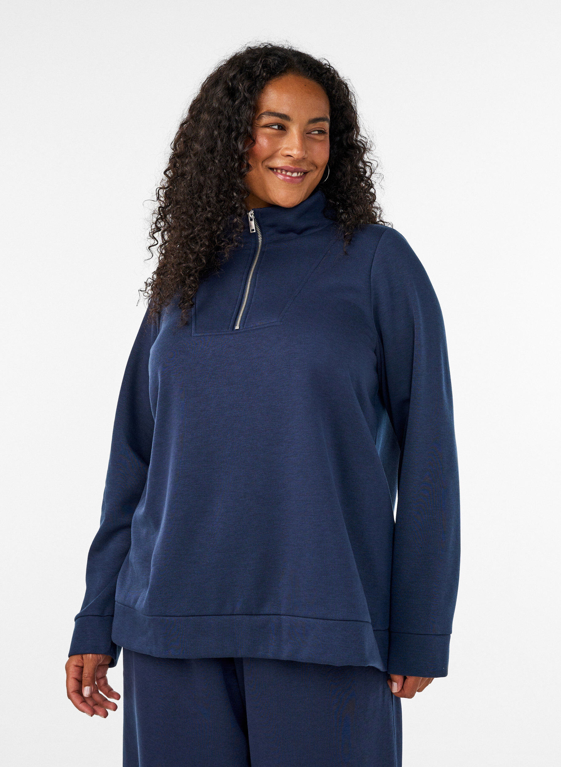Sweatshirt met hoge kraag en ritssluiting, Blauw, Model