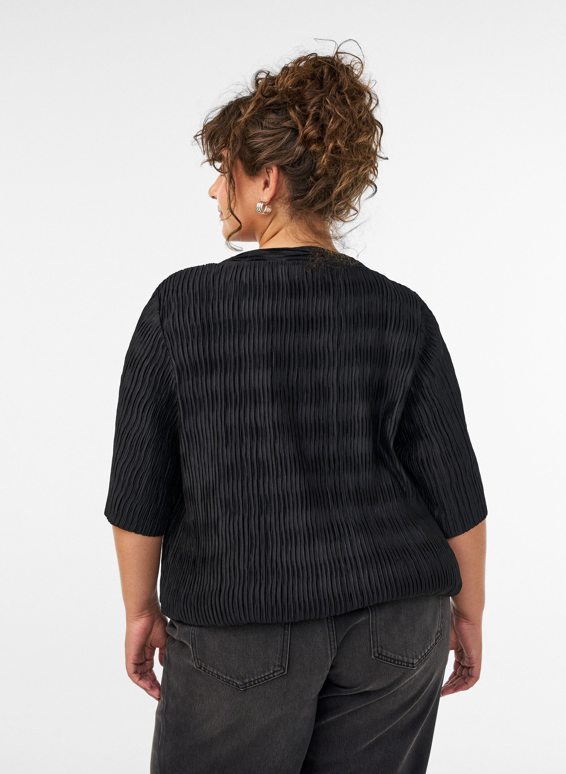 ZizziBlouse met golvende structuur en ballonvorm, Zwart, Model image number 2