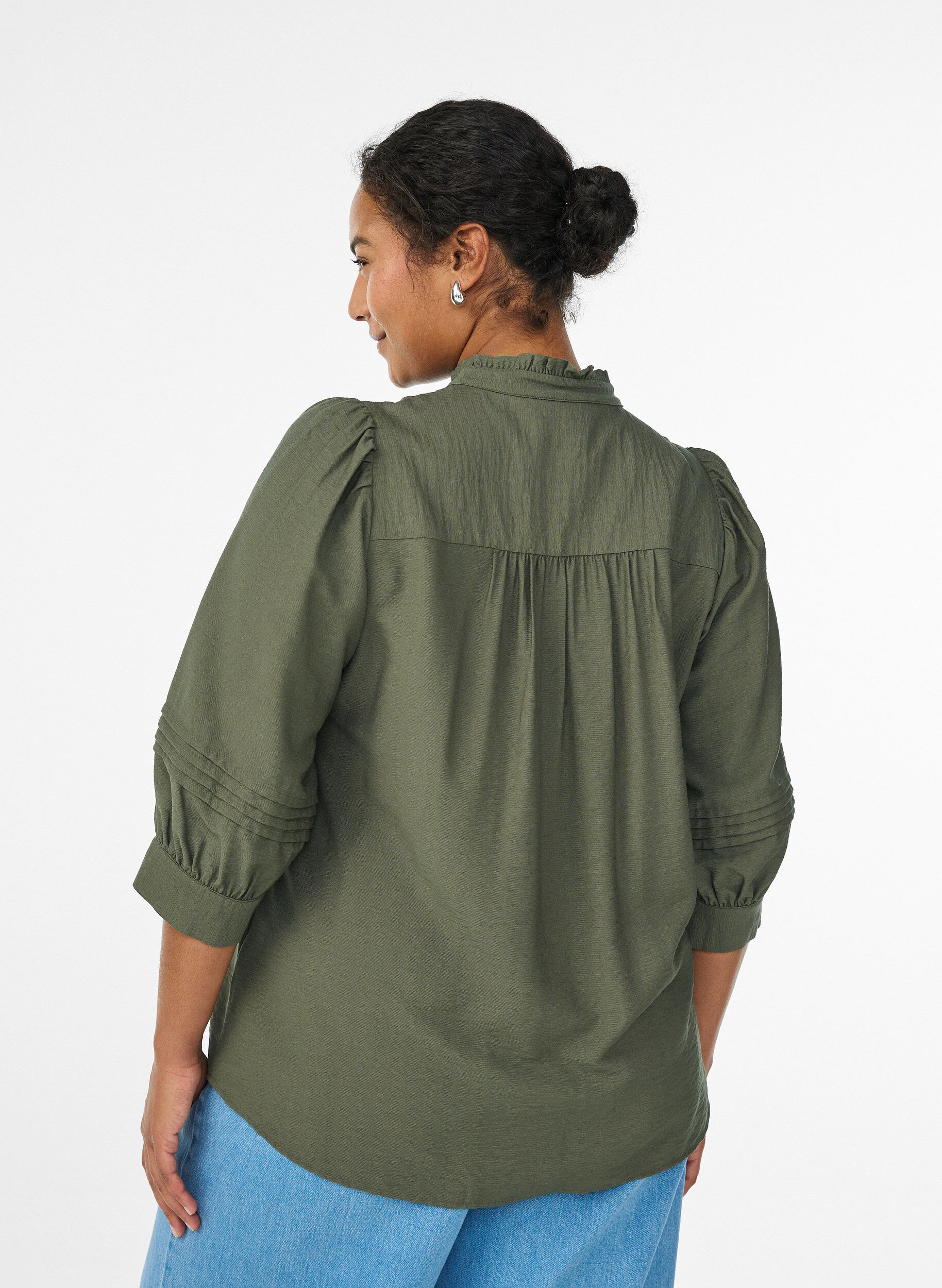 ZizziBlouse met 3/4 mouwen en decoratieve plooien, Groen, Model image number 2