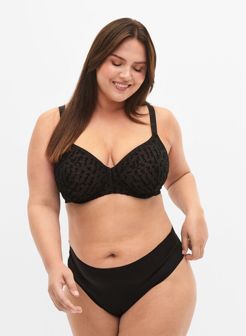 Beha met volledige bedekking en tekstopdruk, Black, Model image number 2