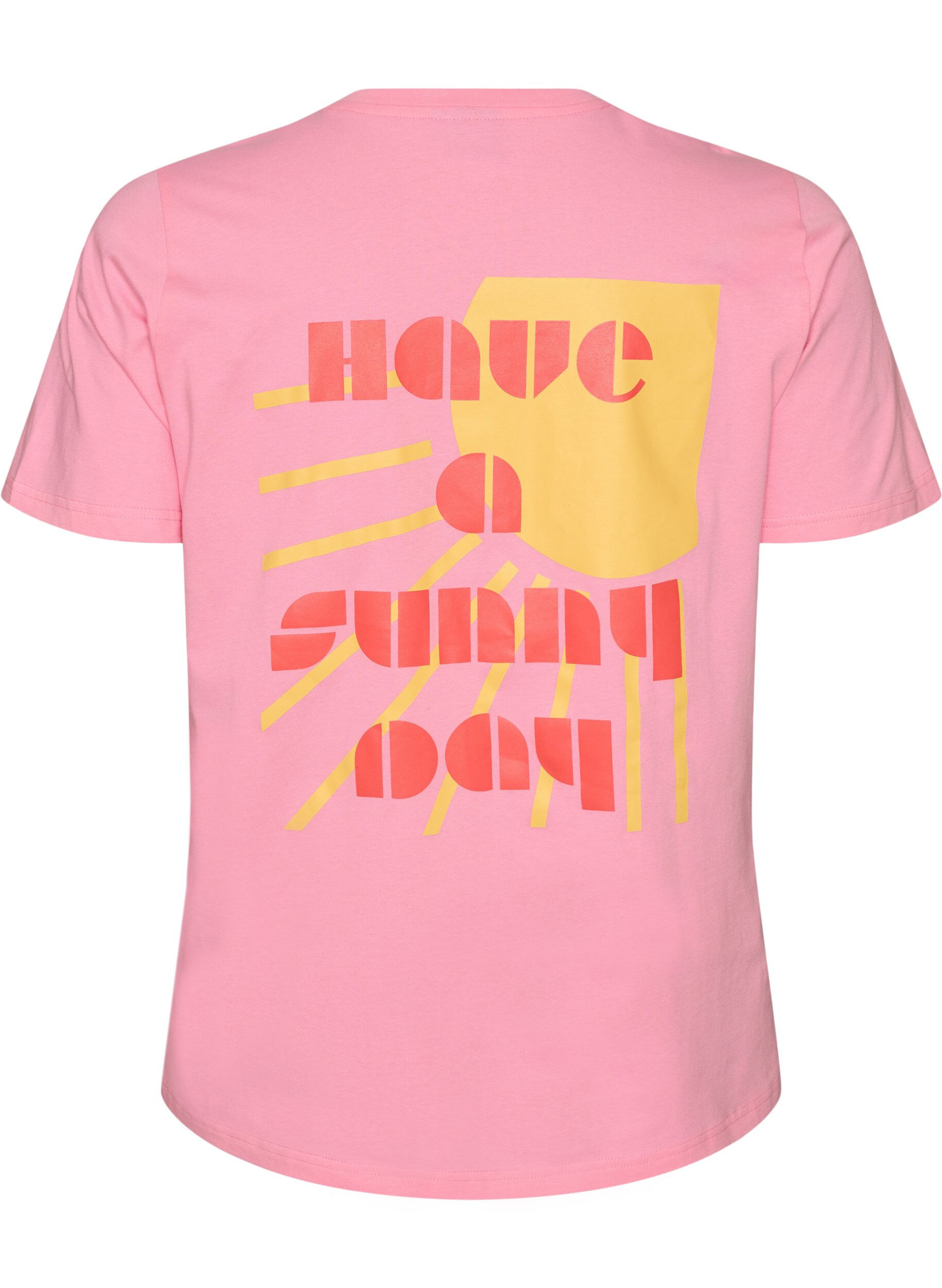 ZizziBiologisch katoenen T-shirt met tekstmotief, Roze, Packshot image number 1