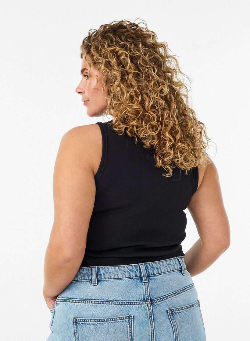 Katoenen ribtop met hoge hals, Zwart, Model image number 2