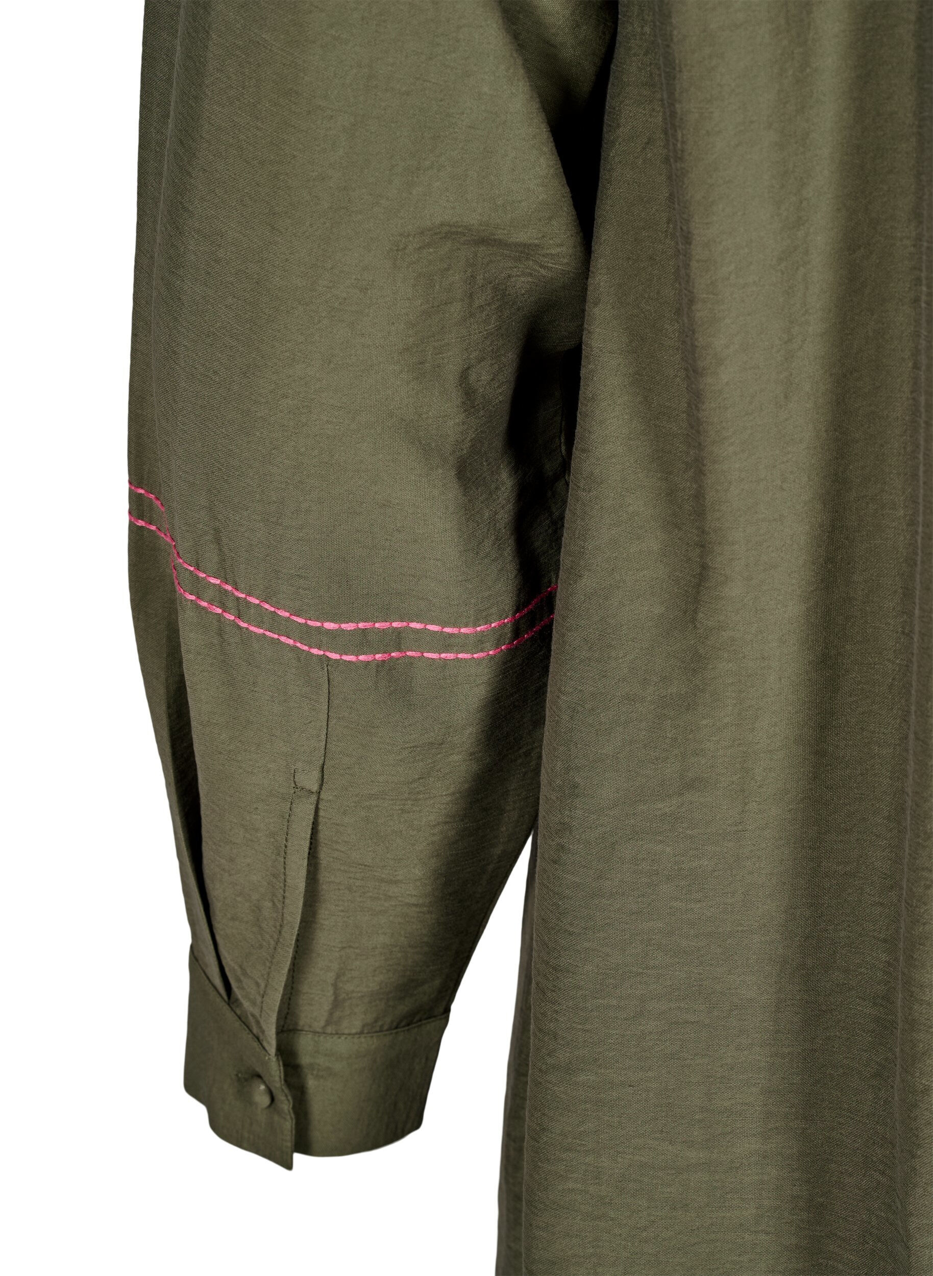 ZizziKorte jurk met contrasterend borduursel, Groen, Packshot image number 3