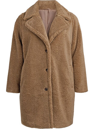 ZizziZachte teddystof jack met knoopsluiting en een kraag, Caribou, Packshot image number 0