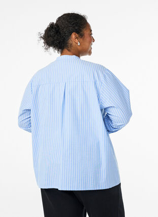 ZizziGestreept shirt met decoratieve sluiting, Light Blue Stripe , Model image number 1