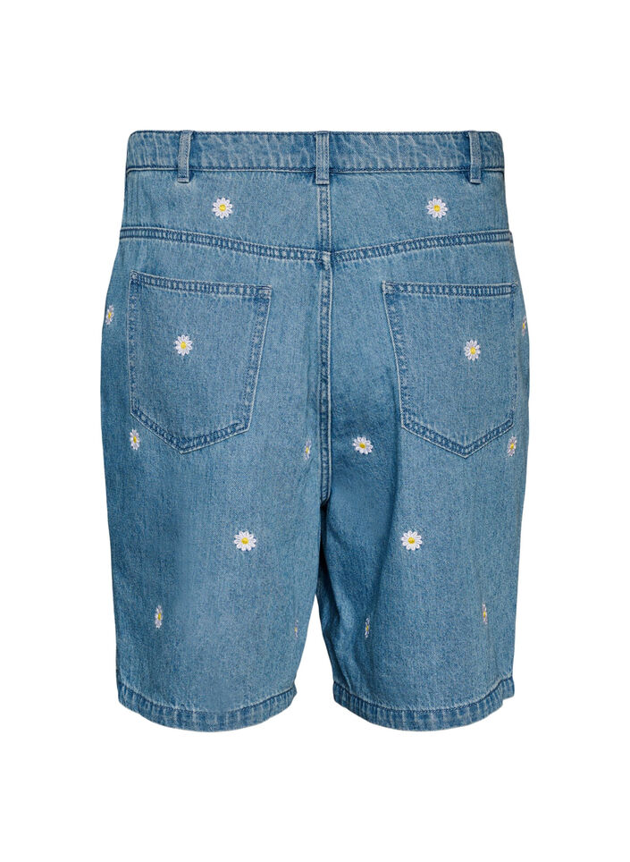 Short en jean taille haute avec broderies florales, Bleu Clair, Packshot image number 1