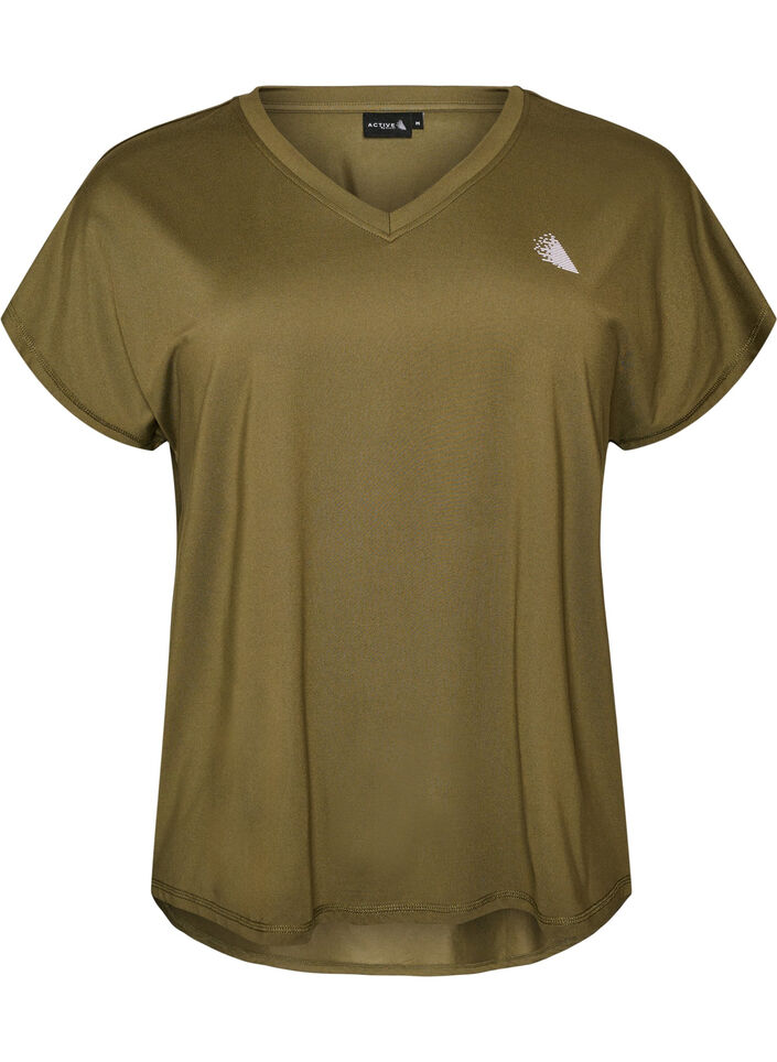 Sportief t-shirt met korte mouwen en v-hals, Groen, Packshot image number 0
