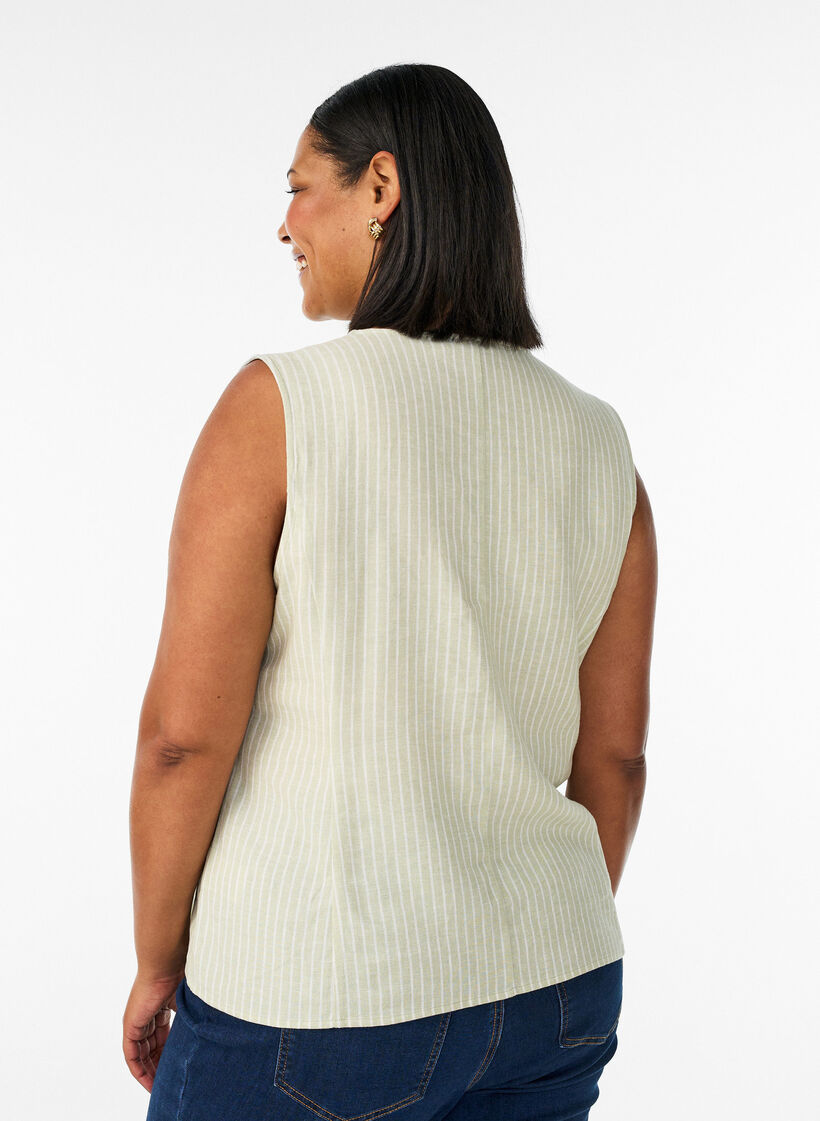 Gestreepte vest in linnen en viscose, Groen, Model image number 2