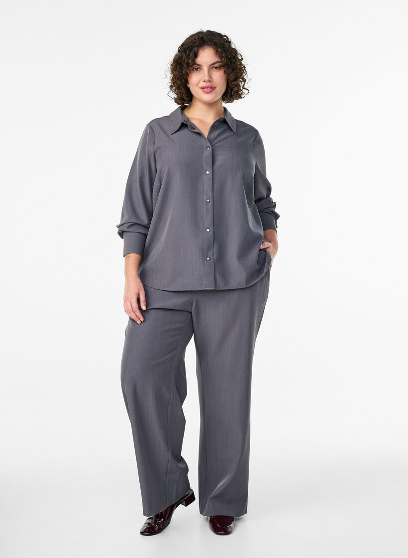 Shirt met kraag en drukknopen, Grijs, Model image number 1